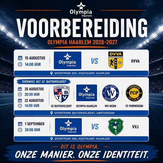 Voorbereidingsprogramma Olympia Haarlem 2026-2027